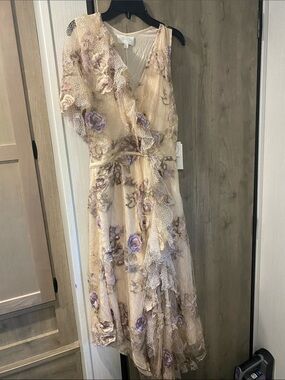 Mesh Midi Dress with Lavender Floral Appliqué